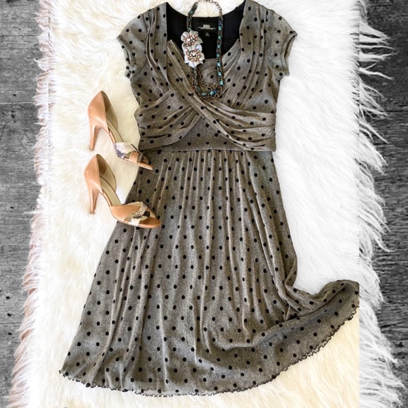 B.Moss Dress Gold Black Fit & Flare Cocktail - Picture 2 of 12